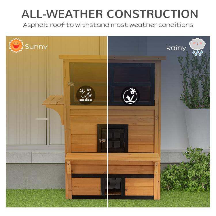 Wooden outdoor 3-tier cat shelter with escape door and enclosed window panels