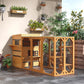 Outdoor wooden 3-tier cat shelter with window openings, ramp platform, and escape door