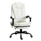 White high-back office chair with cushioned seat, padded armrests, and swiveling base
