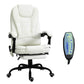 White high-back massage office chair with footrest and handheld remote control