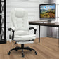 White high-back desk massage chair with padded arms, recline function, and swivel casters