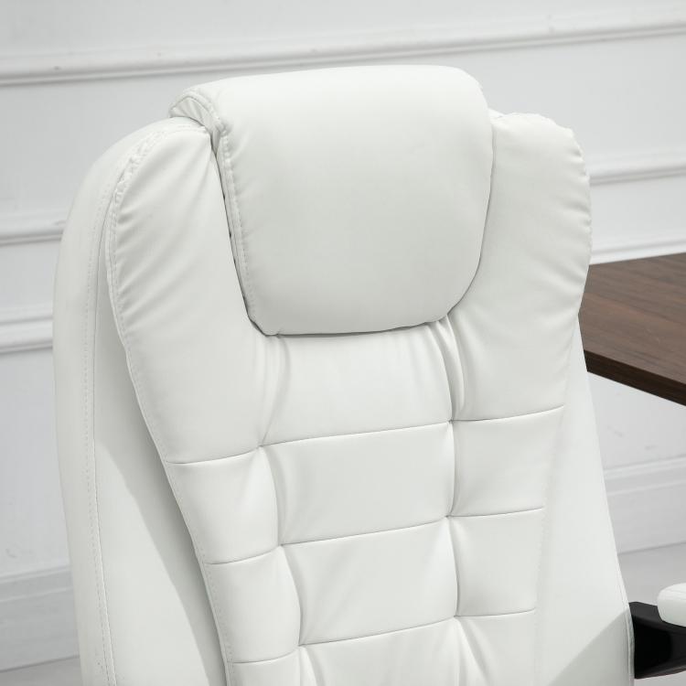 White high-back chair backrest with quilted padding and integrated lumbar support section