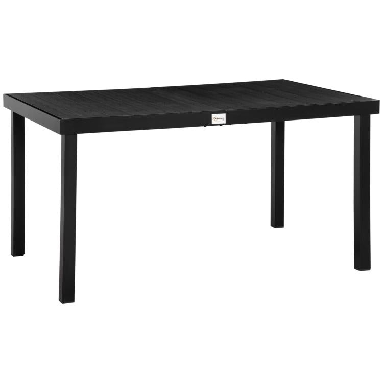 Black rectangular outdoor dining table with four aluminum legs