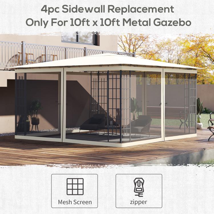 Cream mesh gazebo sidewall replacement pieces with zipper curtains, gazebo setup