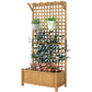 Wood tall trellis planter with raised bed and hanging pots for climbing vines, light wood