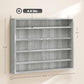 Gray 5-tier display cabinet body with adjustable internal shelves, shown from the front.