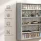 Gray wall-mounted display cabinet with glass door, shown with space-saving and sturdy features.