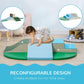 Foam climbing blocks with green curved base and blue platforms, toddler crawling