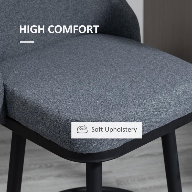 Dark gray upholstered bar stool seat with soft padding and black base edge