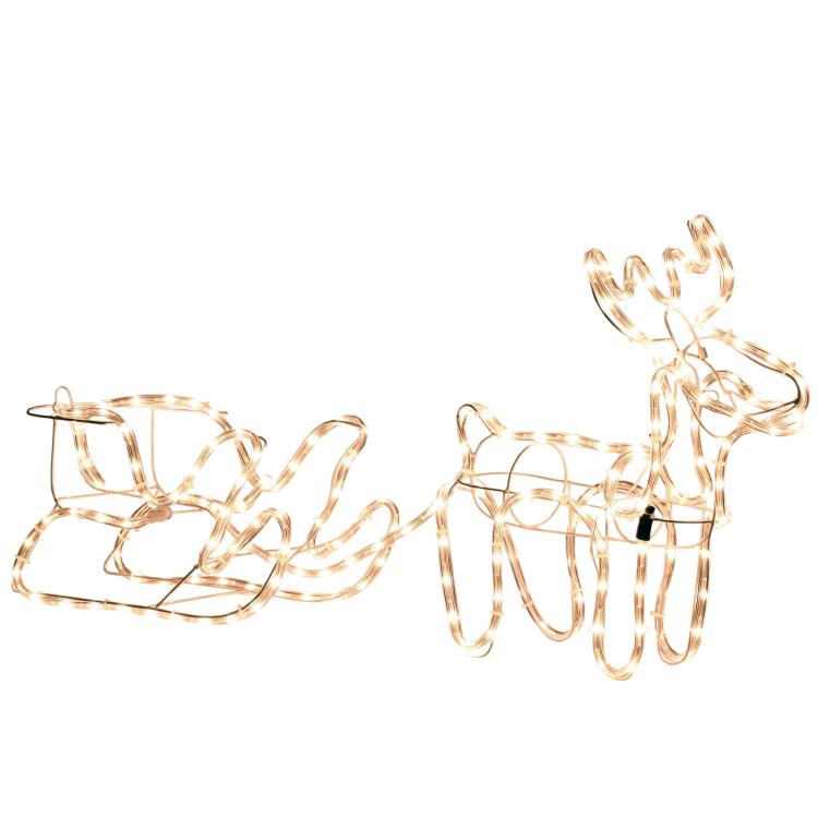 Warm white LED reindeer and sleigh yard decoration with steel-wire frame