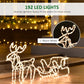 Warm white LED reindeer and sleigh yard decoration glowing on wire frame
