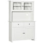 Antique white kitchen buffet with hutch, open shelves, glass doors, drawers and cabinets