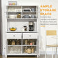 White buffet cabinet with hutch, interior shelves and drawers for organized kitchen storage