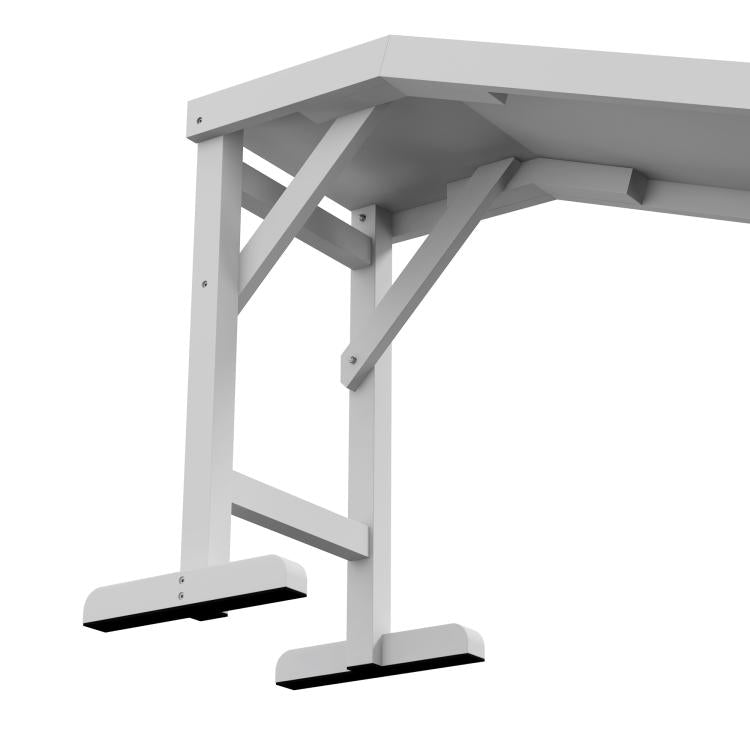 Foldable dog ramp frame with non-slip feet, grey metal, white supports