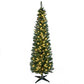 Pre-lit slim artificial Christmas tree with warm white lights and dark star base.