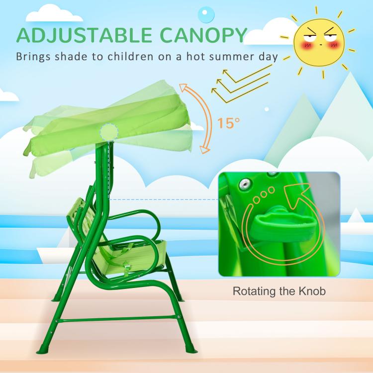 Adjustable green patio swing canopy with hanging seat frame