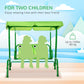 Green two-seat kids patio swing with canopy and frog-face seat back