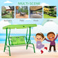 Green kids patio swing under canopy with double seat and hanging loops