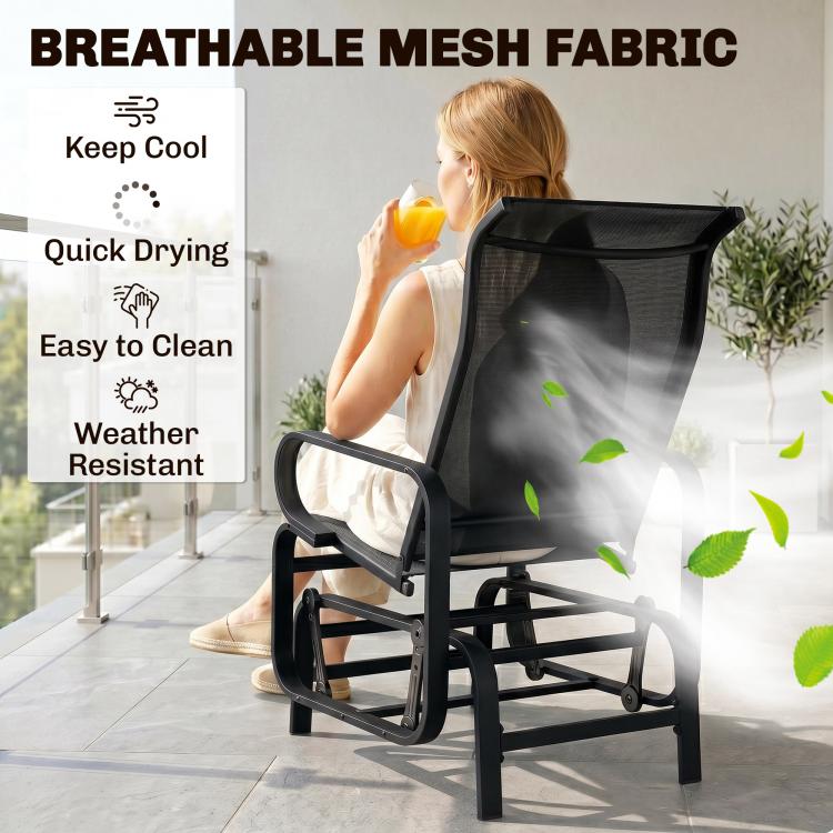 Black breathable mesh rocking lounger chair with powder-coated metal frame