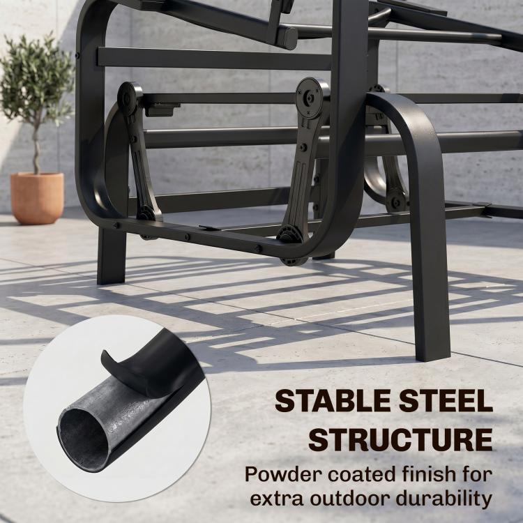 Powder-coated black steel rocking base frame with curved arm support