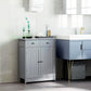 Gray bathroom floor cabinet with two doors and two drawers