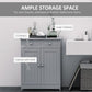 Gray bathroom cabinet with adjustable shelf behind two doors and two drawers