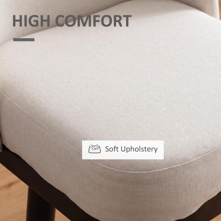 Cream upholstered bar stool seat cushion with stitched edge and black base