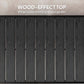 Wood-effect slatted tabletop in dark gray-black finish with parallel grooves