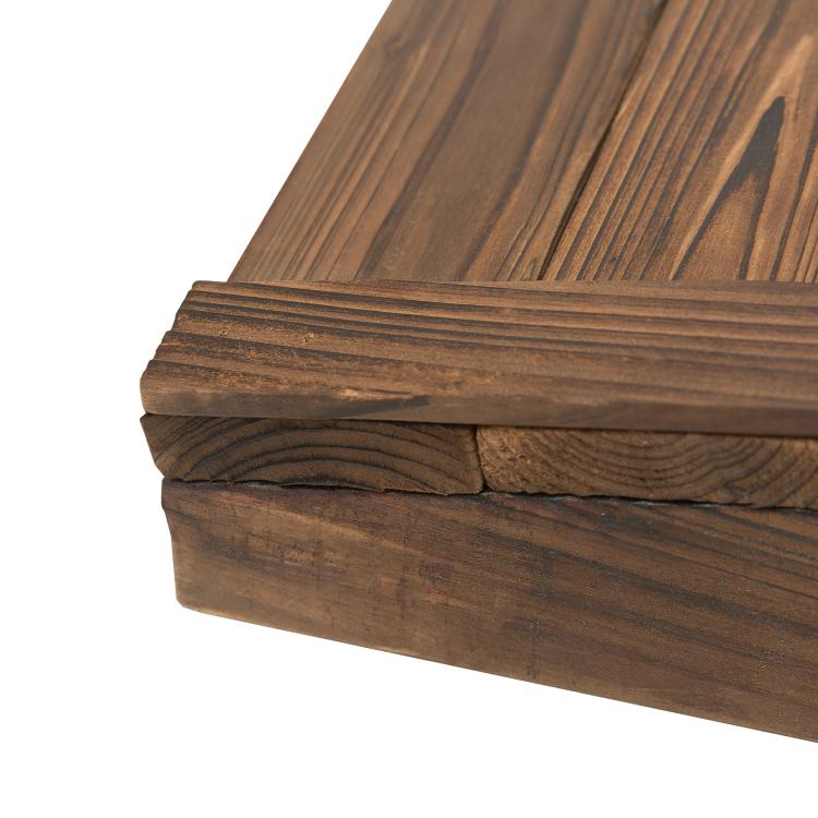 Stained wooden bridge deck plank with rounded edge detail