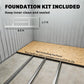 Outdoor storage shed foundation kit included, showing base frame and inner space