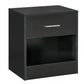 Modern black side table with drawer and storage shelf, square cabinet