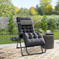 Black padded zero gravity recliner chair with cup holder tray and tufted cushions