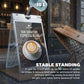 White A-frame sidewalk sign with clear cover and 10L water fill stability