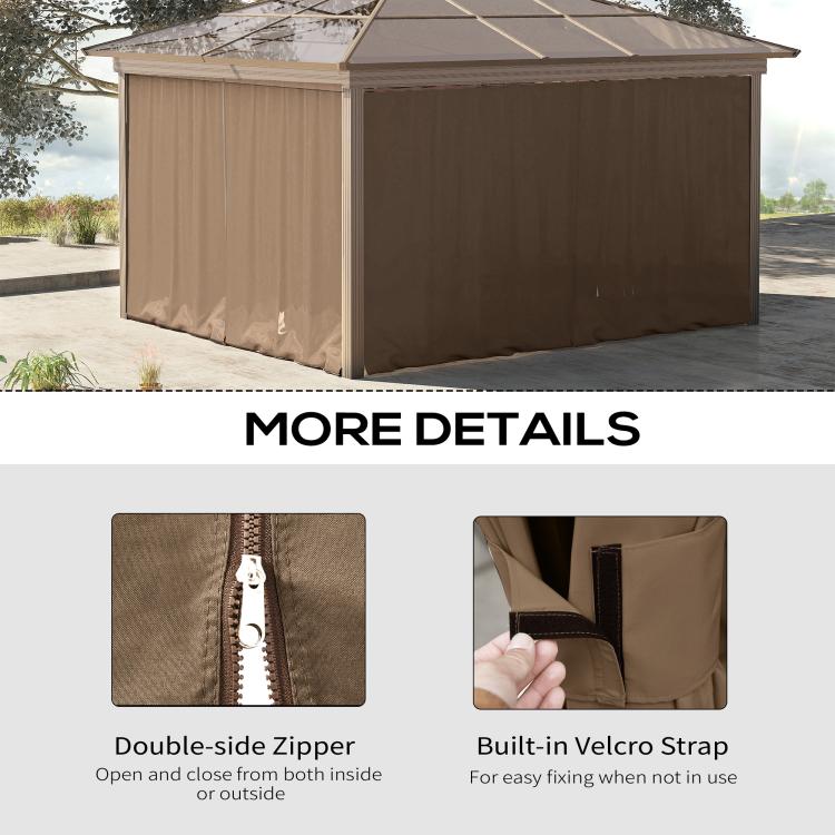 Brown gazebo sidewall with double zipper track and fabric flap