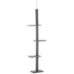 Gray floor-to-ceiling cat activity tower with stacked platforms and vertical scratching post