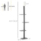 Gray cat climbing tower size diagram showing tall post with four stacked platforms