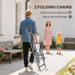 Two folding patio chairs with light gray mesh backs and armrests