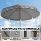 Gray patio umbrella with dome canopy and central metal pole