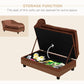Brown pet sofa bed couch with hinged seat showing hidden storage compartment.