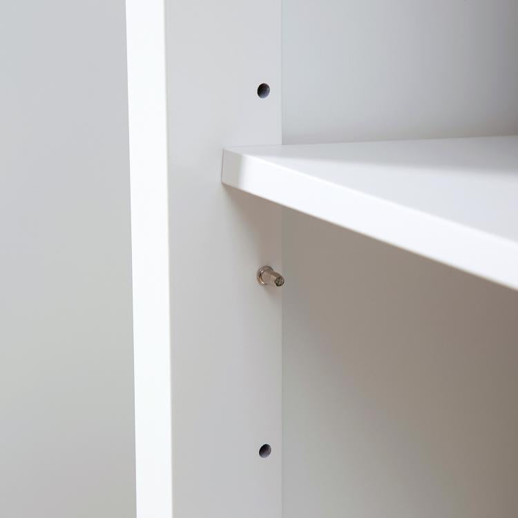 White cabinet door frame with metal handle and mounting holes