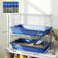 Blue wire 2-tier small animal cage with ramps and two front openings, with measured height