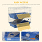 Blue wire small animal cage with two front doors and removable yellow access panels