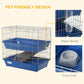 Blue wire 2-tier small animal cage with water bottle and built-in food dish on base tray