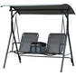2 Person Porch Swing with Canopy, Storage Table, Cup Holder, Gray
