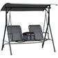 2 Person Porch Swing with Canopy, Storage Table, Cup Holder, Gray