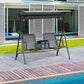 2 Person Porch Swing with Canopy, Storage Table, Cup Holder, Gray