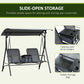 2 Person Porch Swing with Canopy, Storage Table, Cup Holder, Gray