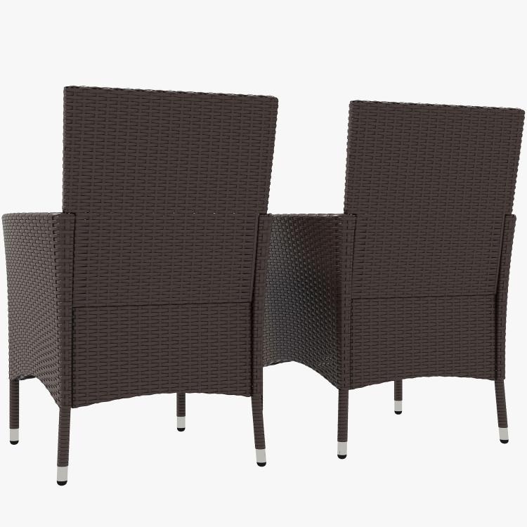 Set of 2 dark coffee wicker outdoor dining chairs with woven backs