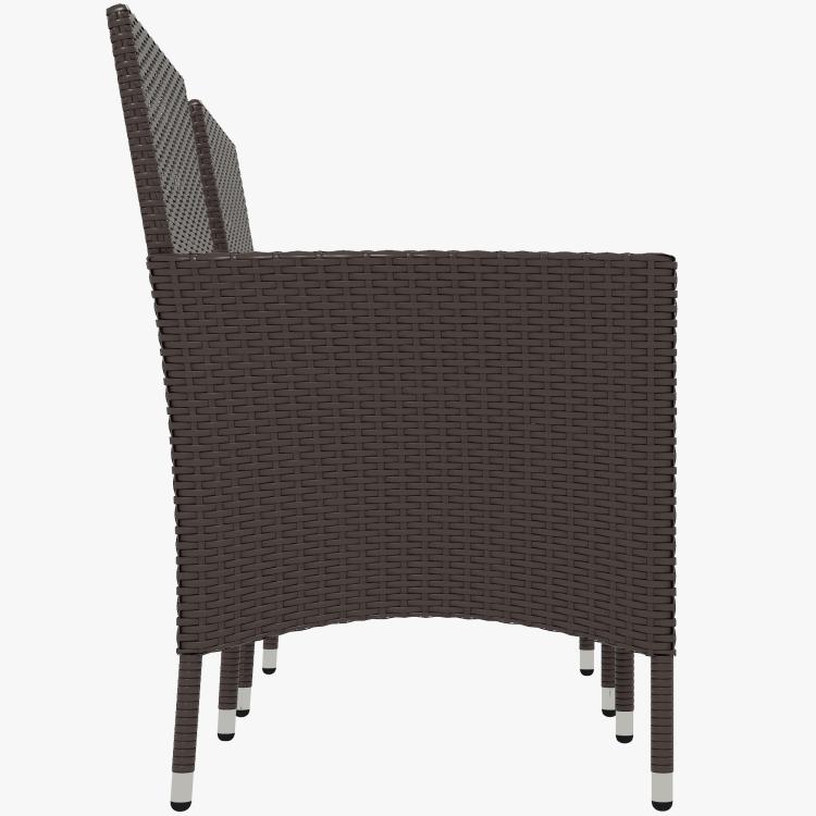 Dark coffee wicker outdoor chair with open back and straight, capped legs