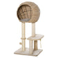 Beige cat tree with sisal scratching post condo, platforms, and hanging rope